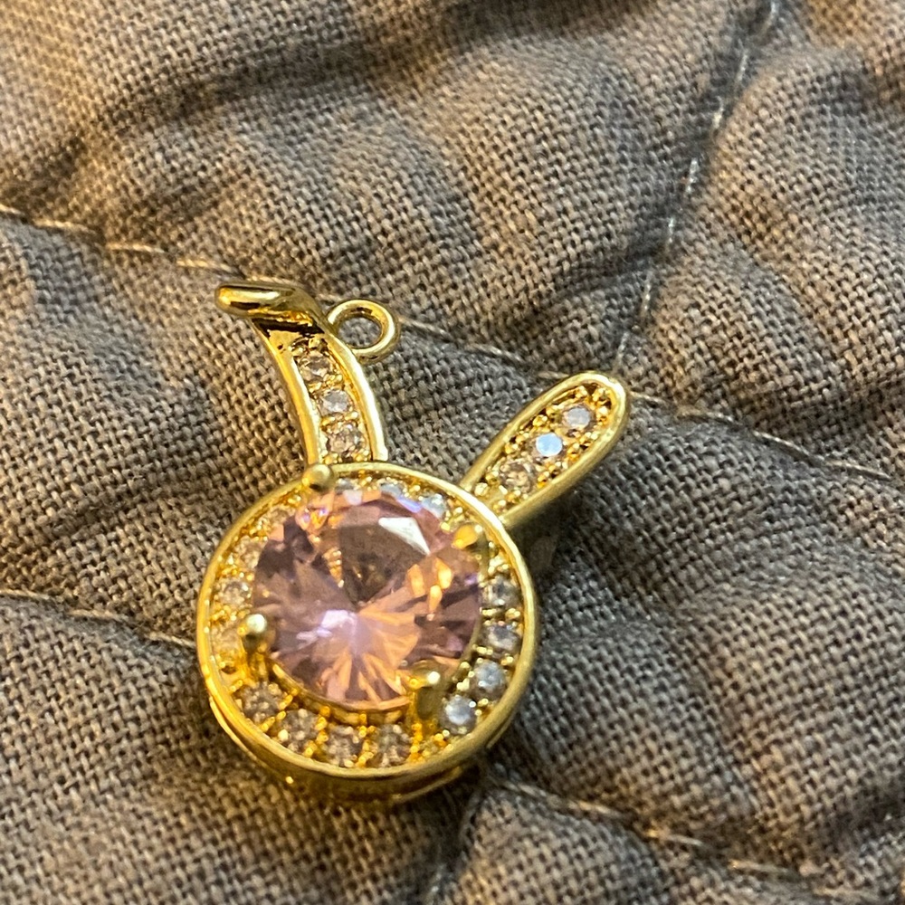 Elegant 14k Gold and Pink Crystal Bunny Pendant